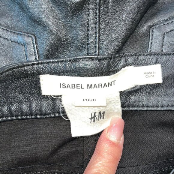 ISABEL MARANT X H&M BLACK NAPPA LEATHER LACE UP LEG MOTO TROUSER PANT EUC  2 - Picture 10 of 14
